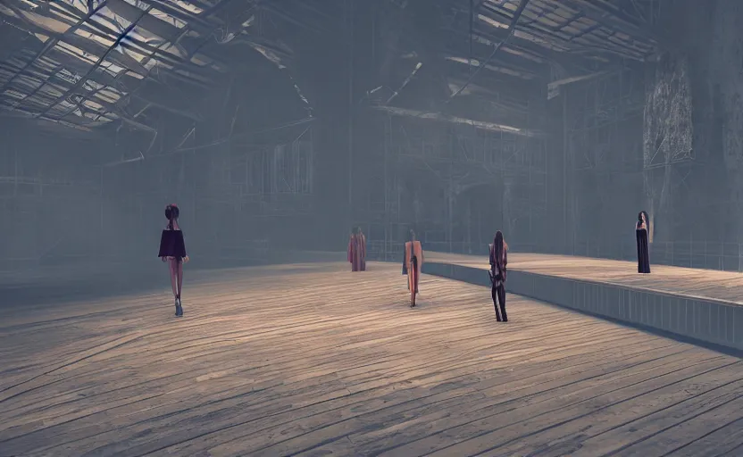 Image similar to Fashion Runway, Catwalk Platform in Temple, Concept Art, Octane, Redshift, 4k