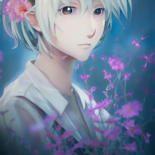 Image similar to portrait of the ghost in a flower, anime fantasy illustration by tomoyuki yamasaki, kyoto studio, madhouse, ufotable, square enix, cinematic lighting, trending on artstation