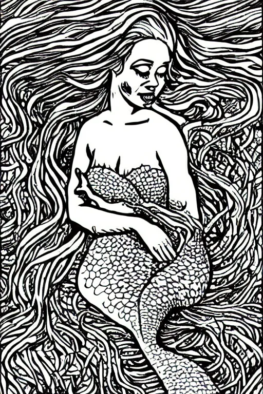 Image similar to portrait of a mermaid in kelp by MCBESS, colour print