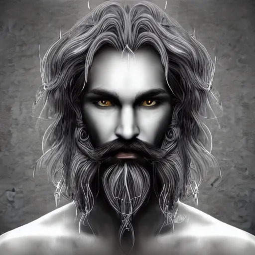 Image similar to bearded male dark elf druid gray skin with vines as hair detailed fantasy digital art