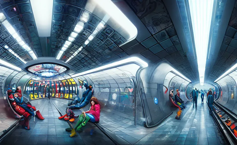 Image similar to Futuristic cyber subway station , Pixar style by Tristan Eaton_Stanley Artgerm and Tom Bagshaw