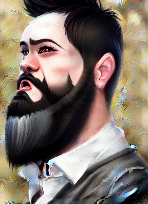 Image similar to a _ fantasy _ style _ portrait _ painting _ of white male short black hair chubby disconnected beard round face, rpg dnd oil _ painting _ unreal _ 5 _ daz. _ rpg _ portrait _ extremely _ detailed _ artgerm _ greg _ rutkowski _ greg