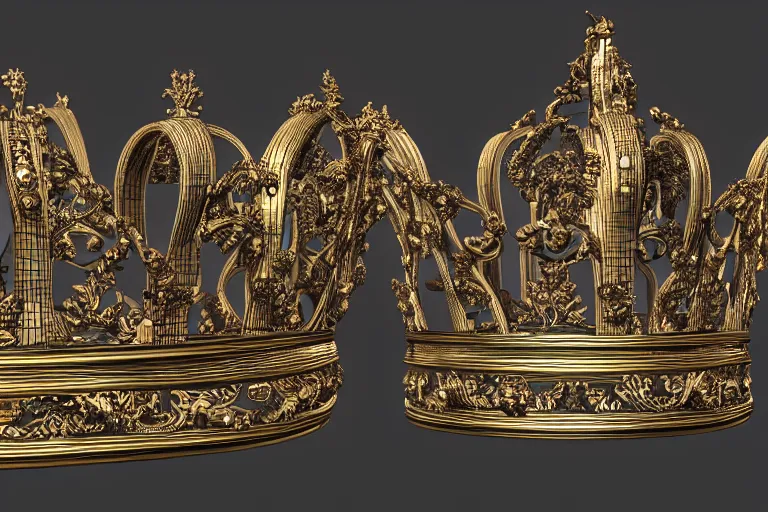 Prompt: ornate crown, 3d render ornate crown, dark background, octane render, unreal engine 5 3d render