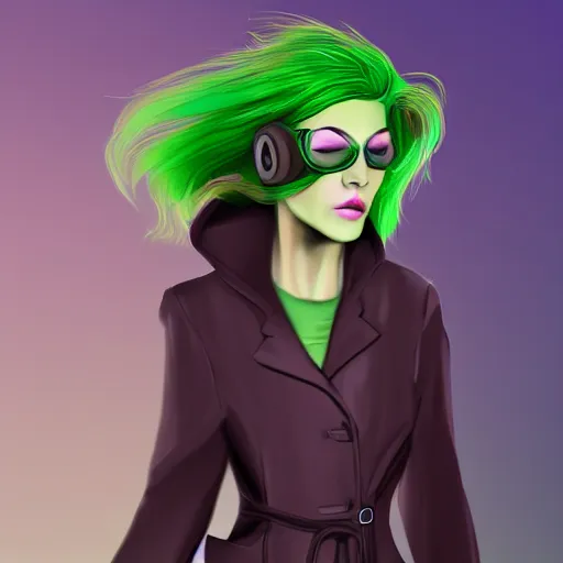 Prompt: a beautiful cyclops girl with green hair wearing a labcoat, digital art