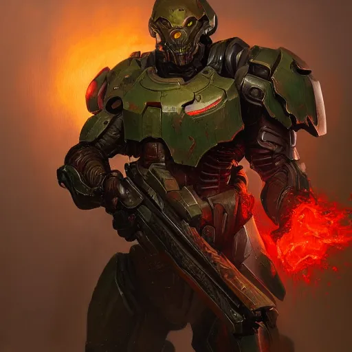 Image similar to doom slayer, painted by stanley lau, painted by greg rutkowski, painted by stanley, artgerm, masterpiece, digital art, trending on arts