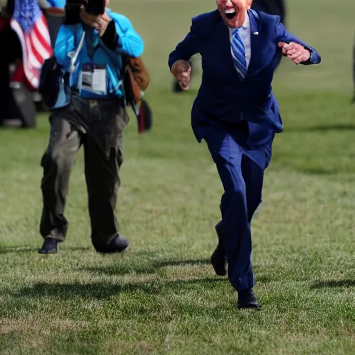 Prompt: joe biden running around and screaming.