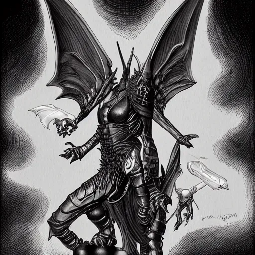 Prompt: am a jean giraud, artgerm, devil in armor made of iron and dragon bones, with hellish devil wings