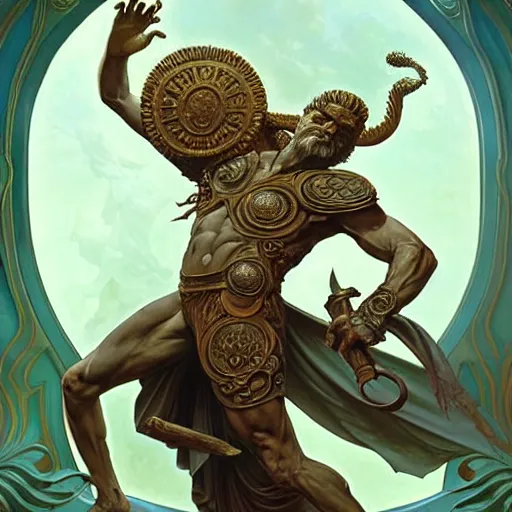 Image similar to geico gecko as the roman god of protection!! intricate elegant, highly detailed, digital painting, artstation, concept art, smooth, sharp focus, illustration, art by ( ( ( artgerm ) ) ) and greg rutkowski! and ( ( alphonse mucha ) ), heavily influenced by frank frazetta and boris vallejo, sword and sorcery