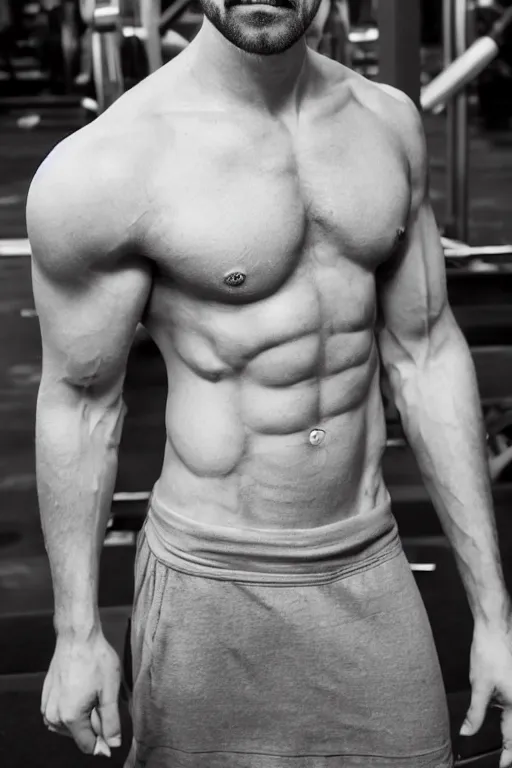 Image similar to Sean McLoughlin, jacksepticeye, jack, irish youtuber, is a jacked muscle builder gigachad, grayscale photography