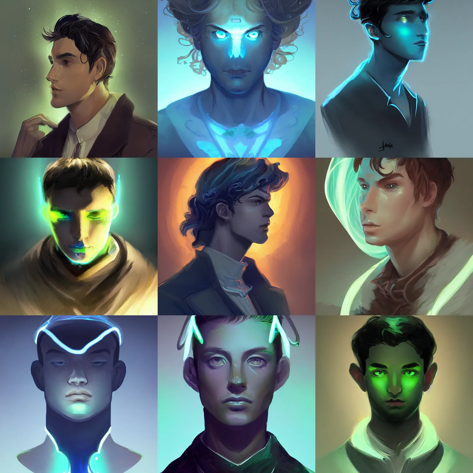 Prompt: bioluminescence portrait of a young male, D&D, fantasy, elegant, pale, highly dvetailed, digital painting, artstation, concept art, smooth, sharp focus, illustration, art by Alberto Scorfano and james jean and Jason Chan