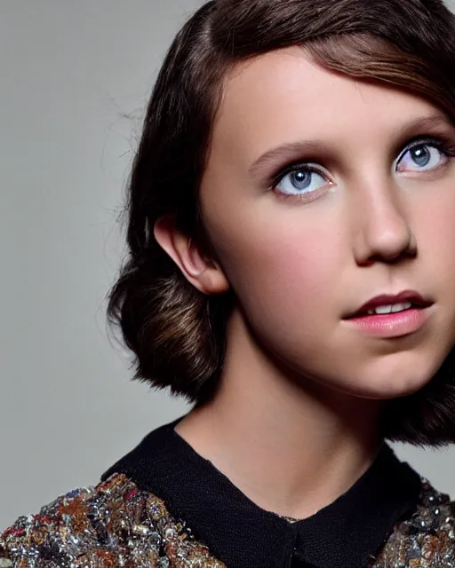 Prompt: Stunning portrait photo of Millie Bobby Brown