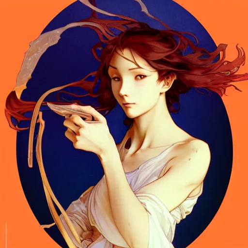 Image similar to anthropomorphic by eiichiro oda, makoto shinkai, alphonse mucha, art by artgerm and greg rutkowski, best of behance, concept art, matte, sharp focus, orange hair, elegant, adolphe bouguereau, annie leibovitz, stanley kubrick, hdr,