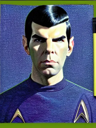 Prompt: : ZACHARY QUINTO SPOCK fanart + 70s COLORED PENCIL + art by J.C. LEYENDECKER + 4K UHD IMAGE + STUNNING QUALITY + CRAYON TEXTURE