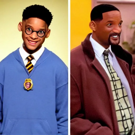 Image similar to Harry Potter next to Will Smith in Fresh Prince of Bell Air