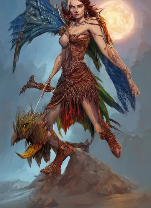 Image similar to harpy, ultra detailed fantasy, dndbeyond, bright, colourful, realistic, dnd character portrait, full body, pathfinder, pinterest, art by ralph horsley, dnd, rpg, lotr game design fanart by concept art, behance hd, artstation, deviantart, hdr render in unreal engine 5