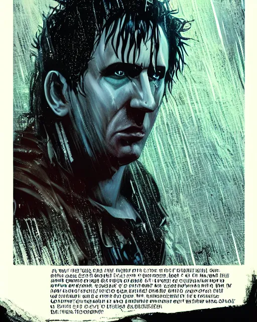 Prompt: An epic fantasy comic book style portrait painting of a very imposing Industrial goth Trent Reznor in the rain, wet hair, neon reflections, character design by Mark Ryden and Pixar and Hayao Miyazaki, still from Akira (1988), unreal 5, DAZ, hyperrealistic, octane render, cosplay, RPG portrait, dynamic lighting, intricate detail, cinematic