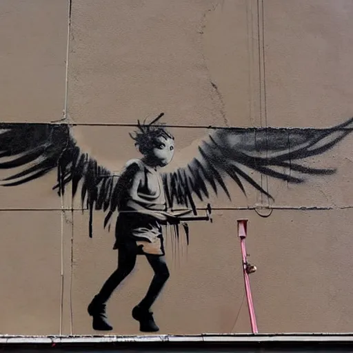 Image similar to Phoenix, street art by bansky