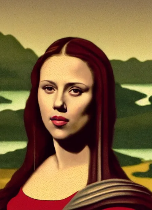 Image similar to scarlett johansson ( ( painted as ( ( ( mona lisa ) ) ) ) ) but it's scarlett johansson ( ( ( ( ( ( gioconda ) ) ) ) ) )