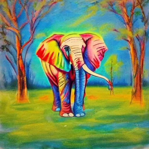 Prompt: colorful elephant in an outstretched forest