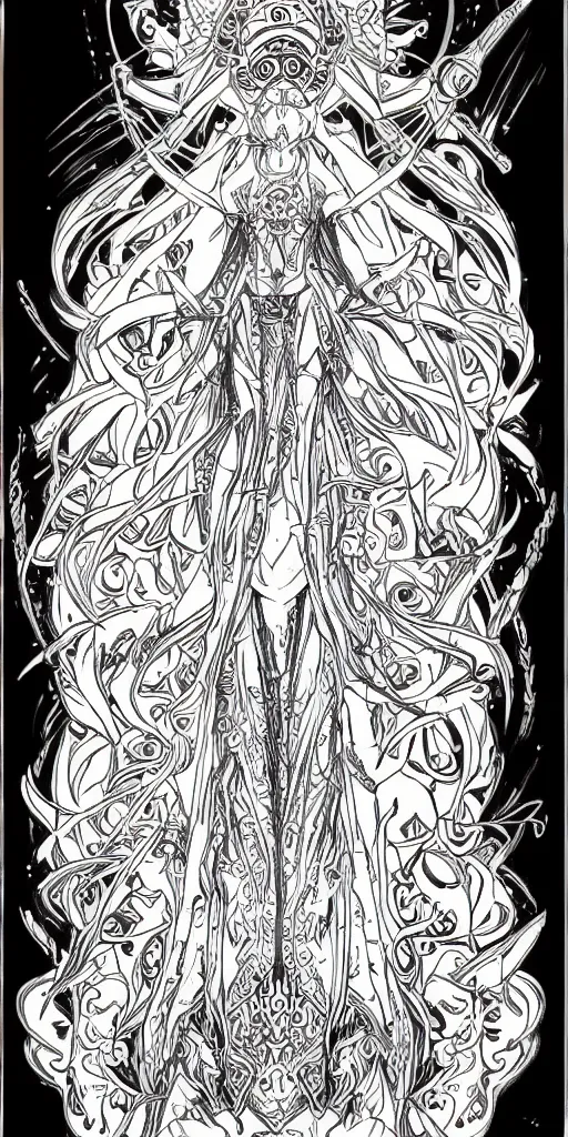 Image similar to a white mage from final fantasy 14, intricate, amazing line work, cosmic, psychedelic, cheerful, colorful