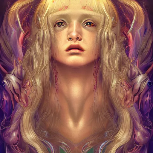 Image similar to holographic dreams horror necromancer, intricate detailed botticelli portrait artstation behance pixiv