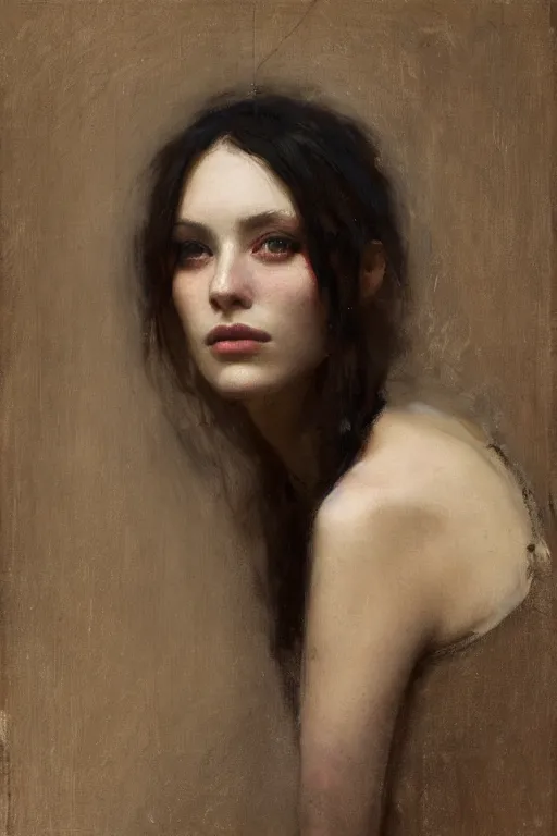 Prompt: Richard Schmid and Jeremy Lipking and Roberto Ferri full length portrait painting of a young beautiful woman