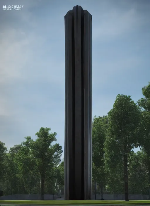 Image similar to highly detailed architecture render of a huge high futuristic metallic stele sculpture standing in city park, archdaily, made in unreal engine 4