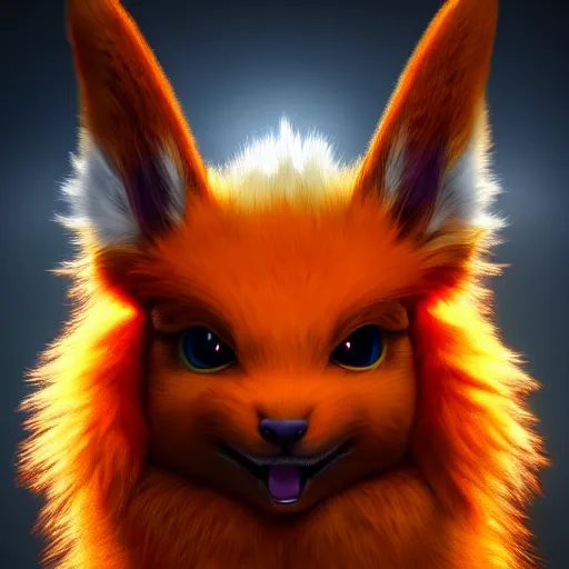 Prompt: photography of a realistic flareon animal, ultra detailed, 8 k, cinematic lighting, natural background, trending on artstation, pokemon