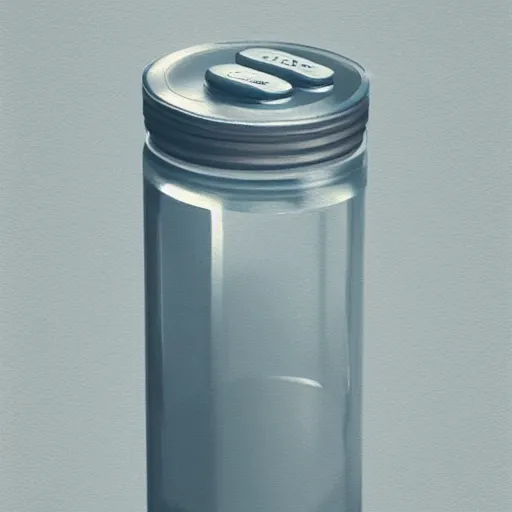 Image similar to concept art of white dietary supplement designed by porsche and richard mille in a transparent bottle with big black sticker on it, by aenaluck, artgerm and roberto ferri and greg rutkowski, light blue and white tones, digital painting, artstation, concept art, smooth, sharp foccus ilustration hq