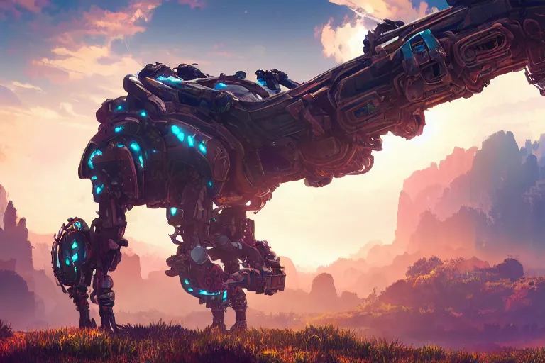 Image similar to watcher machine mecanical creature robot of horizon forbidden west horizon zero dawn radiating a glowing aura global illumination ray tracing hdr fanart arstation by ian pesty and alena aenami artworks in 4 k