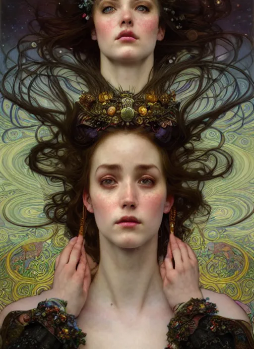 Prompt: hyper detailed masterpiece angellic girl elite by donato giancola and tom bagshaw, face by artgerm and edmund leighton, and alphonse mucha, trending on artstation, dreamlike, melancholy aesthetic, ornate, background by gustav klimt, 8 k, black gothic, majestic, volumetric lighting, porcelain skin, concept art, sharp focus