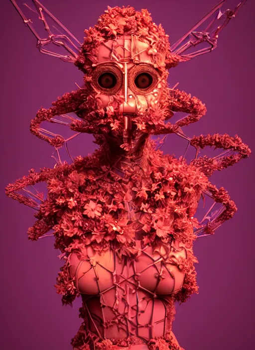 Prompt: hyper detailed 3d render like a sculpture - profile subsurface scattering (a beautiful fae princess gas mask protective playful expressive from that looks like a borg queen scene kid wearing a sundress made of flowers) seen red carpet photoshoot in UVIVF posing in chromatic light pattern pool of water to Eat bite of the Strangling network of yellowcake aerochrome and milky Fruit and His delicate Hands hold of gossamer polyp blossoms bring iridescent fungal flowers whose spores black the foolish stars by Jacek Yerka, Ilya Kuvshinov, Mariusz Lewandowski, Houdini algorithmic generative render, golen ratio, Abstract brush strokes, Masterpiece, Victor Nizovtsev and James Gilleard, Zdzislaw Beksinski, Tom Whalen, Mark Ryden, Wolfgang Lettl, hints of Yayoi Kasuma and Dr. Seuss, Grant Wood, octane render, 8k, maxwell render, siggraph