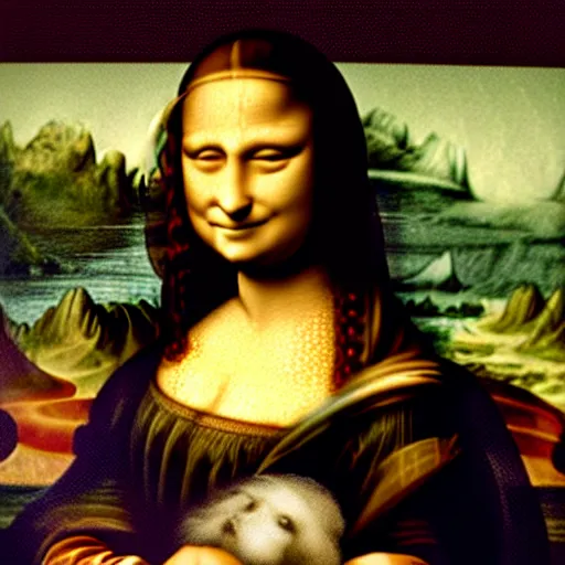 Image similar to Mona Lisa hugging leonardo da vinci