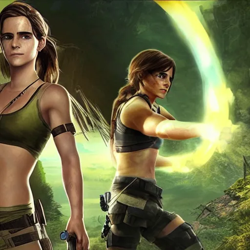 Image similar to Screenshot of Emma Watson as Lara Croft video game