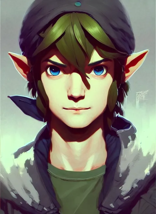 Image similar to highly detailed portrait of link from the legend of zelda, photographic realistic background, atey ghailan, by greg rutkowski, by greg tocchini, by james gilleard, by joe fenton, by kaethe butcher, black gradient, gray and white color scheme, trending in pinterest, award winning details