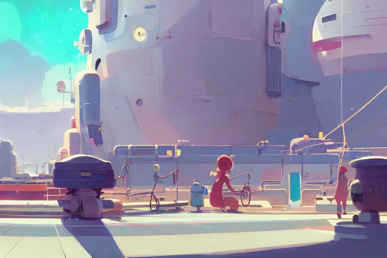 Image similar to space shipyard, cory loftis, james gilleard, atey ghailan, makoto shinkai, goro fujita, studio ghibli, rim light, exquisite lighting, clear focus, very coherent, plain background, soft painting