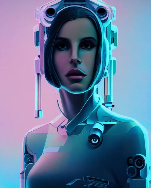 Image similar to portrait of lana del rey as a cyborg. intricate abstract. intricate artwork, by tooth wu, wlop, beeple, dan mumford. concept art, octane render, trending on artstation, greg rutkowski very coherent symmetrical artwork. cinematic, key art, hyper realism, high detail, octane render, 8 k, iridescent accents