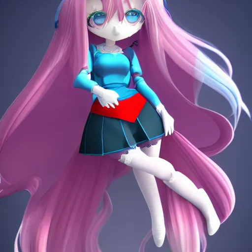 Image similar to cute fumo plush of a superheroine girl in a blue dress, magical girl, gothic anime girl, velvet, vray