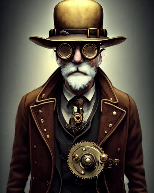 Image similar to steampunk old man portrait, handsome, steampunk hat, detective coat, steampunk monocle, smoking pipe, hyper realistic 3 d render by ilya kuvshinov, peter mohrbacher, greg rutkowski, ryohei hase, dramatic lighting, intricate, highly detailed, sharp focus, luminous, unreal engine, blender, deviant art, masterpiece, ray tracing