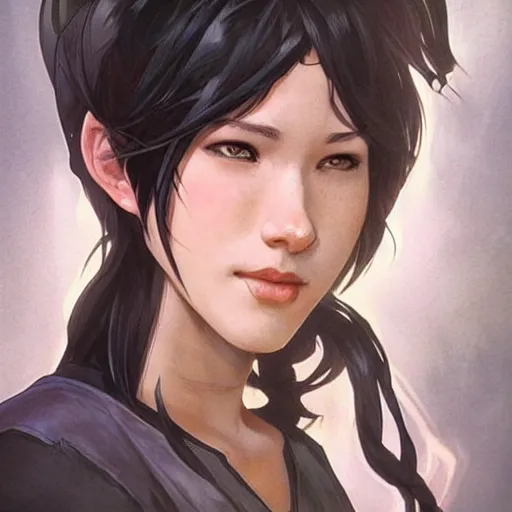 Prompt: cassandra cain in a tank top and shorts, beautiful face!!!!, 2 5 years old, long hair, cg animation, riot entertainment, arcane, realistic, character select portrait, by artgerm, greg rutkowski, alphonse mucha, 3 d