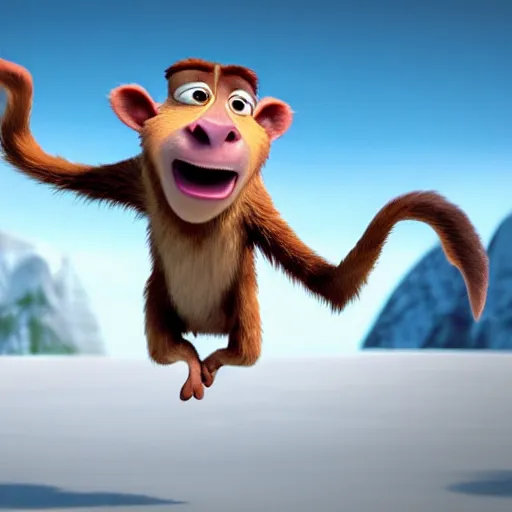 Image similar to a high resolution render symetric of a happy qukka on ice age 3 movie, octane render blender k