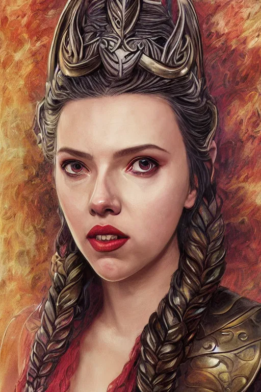 Prompt: A fantasy comic book style portrait painting of a hybrid Scarlett Johansson, Anya Taylor-Joy, as a Mystical Valkyrie, a beautiful female Reptilian Warrior, Regal, Realistic, Refined, Detailed Digital Art, Josephine wall, Oil Painting, William-Adolphe Bouguereau, Art Frahm, Esao Andrews, Steampunk, Walt Disney (1937), Highly Detailed, Cinematic Lighting, Unreal Engine, 8k, HD