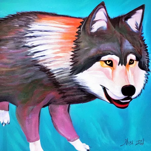 Image similar to very very fat retarded wolf, painting