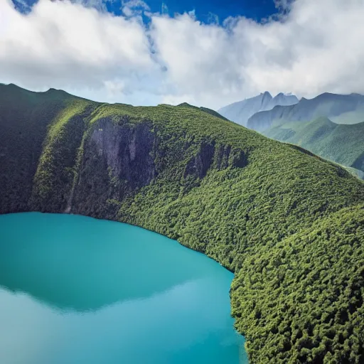 Prompt: island in a mountain lake