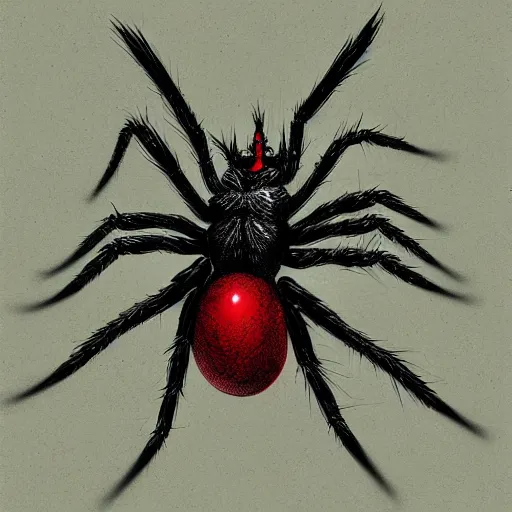 Image similar to Giant spider with red eyes and huge web, eating a bird alive, digital painting, photorealism, creepy, horror artwork