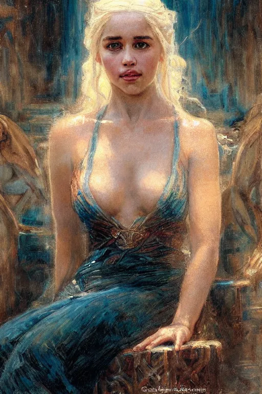 Image similar to portrait of daenerys targaryen by gaston bussiere.