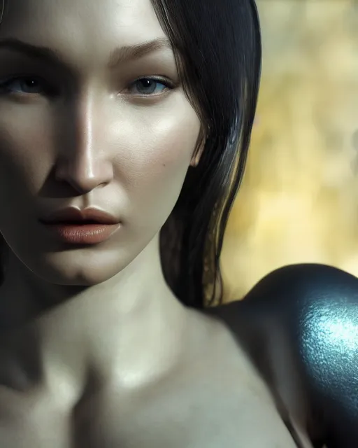 Prompt: a highly detailed metahuman 8 k close up render of bella hadid salvador dali style trending on artstation made in unreal engine 4