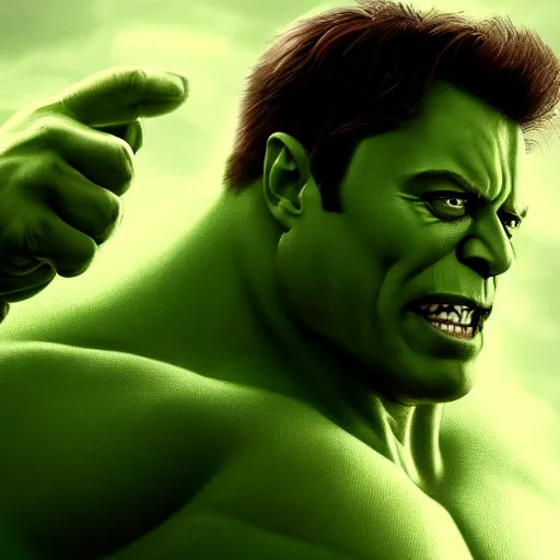 Image similar to elon musk as the incredible hulk, trending on artstation, ultra realistic, portrait, only head and shoulders, fine detail, intricate hair, fine textures, soft shadows, hdr, digital art