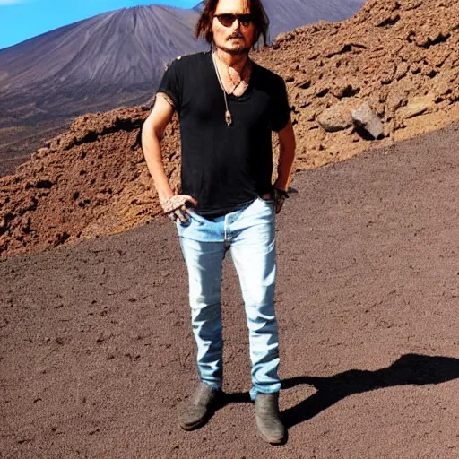 Image similar to johnny depp visiting the Teide in Tenerife