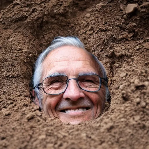 Image similar to a smiling old man hidden under dirt